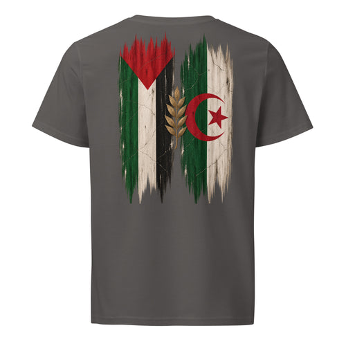 Algeriet × Palestina T-shirt — solidaritetsdesign med den algeriska och den palestinska flaggan