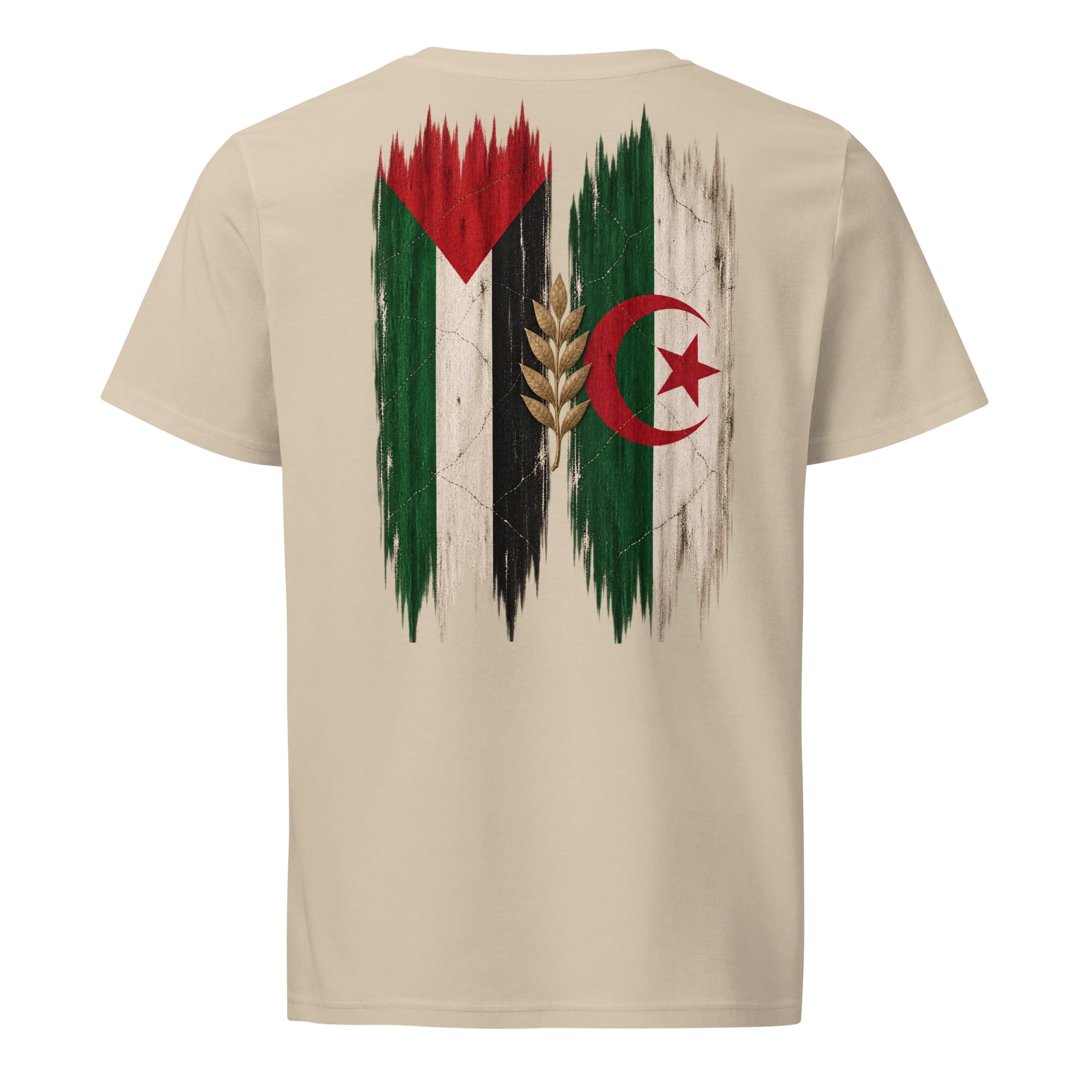 Algeriet × Palestina T-shirt — solidaritetsdesign med den algeriska och den palestinska flaggan