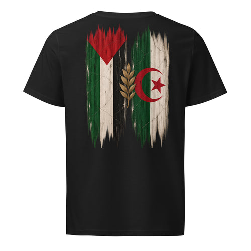Algeriet × Palestina T-shirt — solidaritetsdesign med den algeriska och den palestinska flaggan