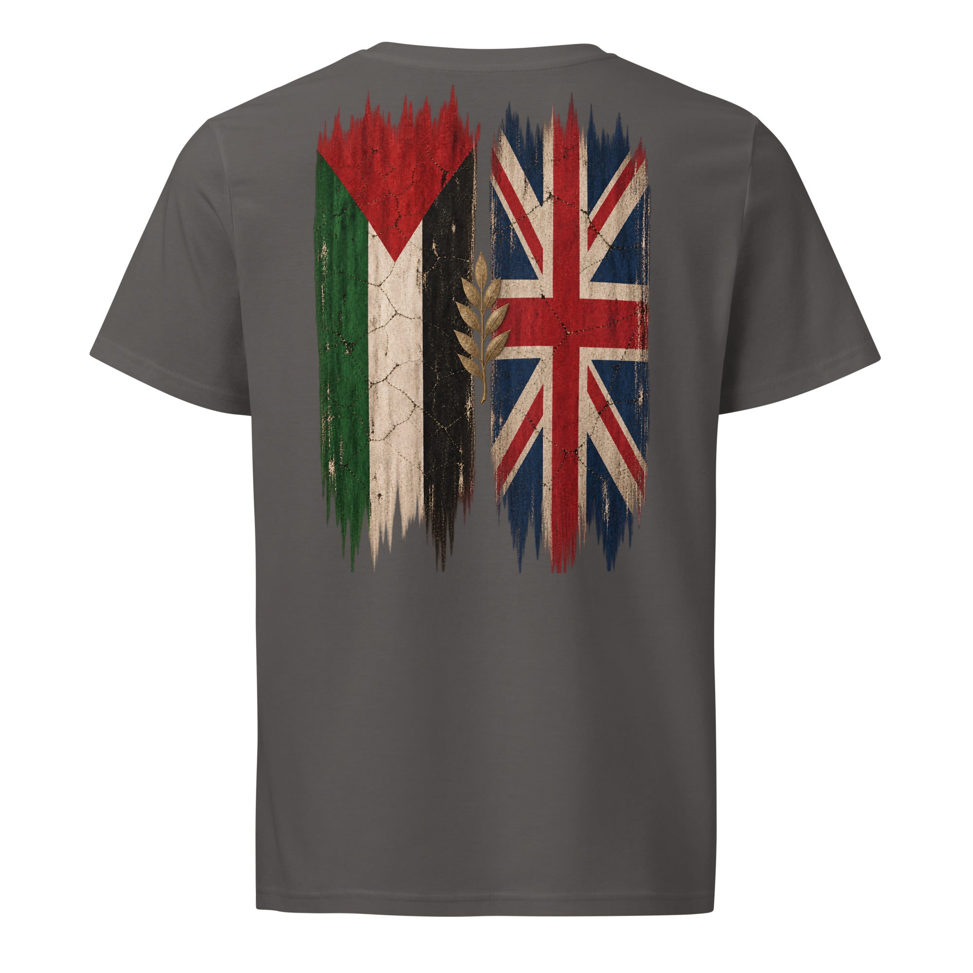 Storbritannien × Palestina T-shirt — solidaritetsdesign med den brittiska och den palestinska flaggan