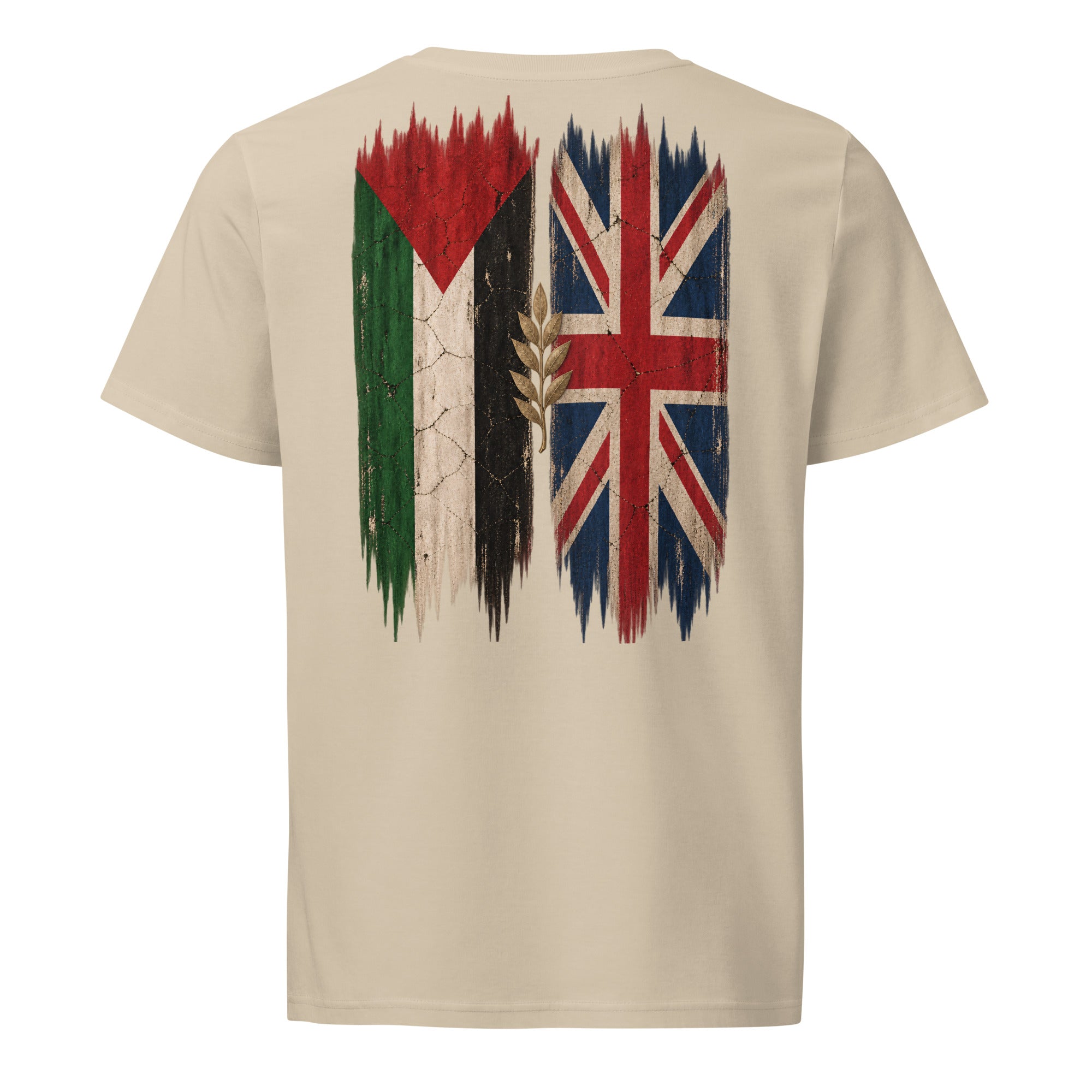 Storbritannien × Palestina T-shirt — solidaritetsdesign med den brittiska och den palestinska flaggan