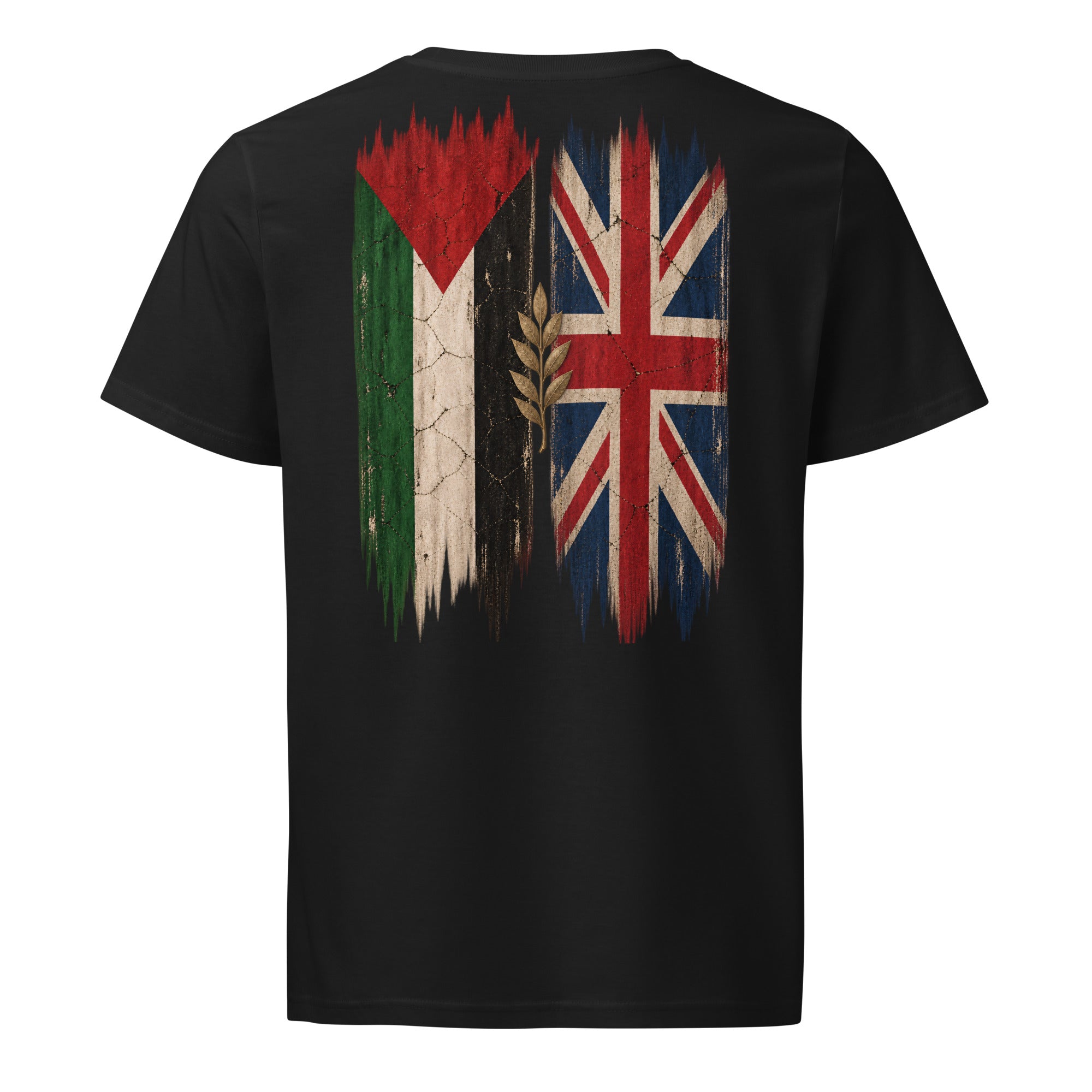 Storbritannien × Palestina T-shirt — solidaritetsdesign med den brittiska och den palestinska flaggan