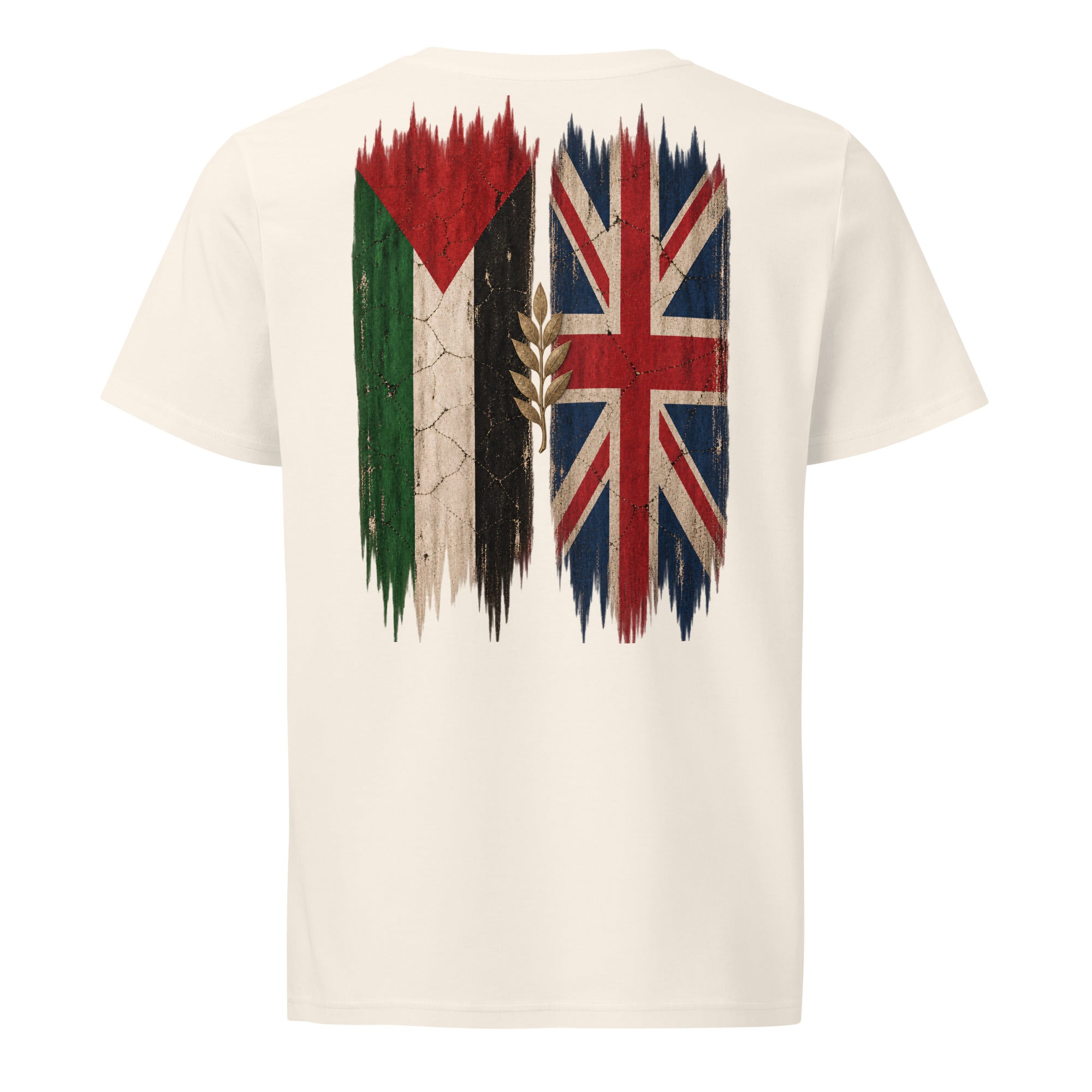 Storbritannien × Palestina T-shirt — solidaritetsdesign med den brittiska och den palestinska flaggan