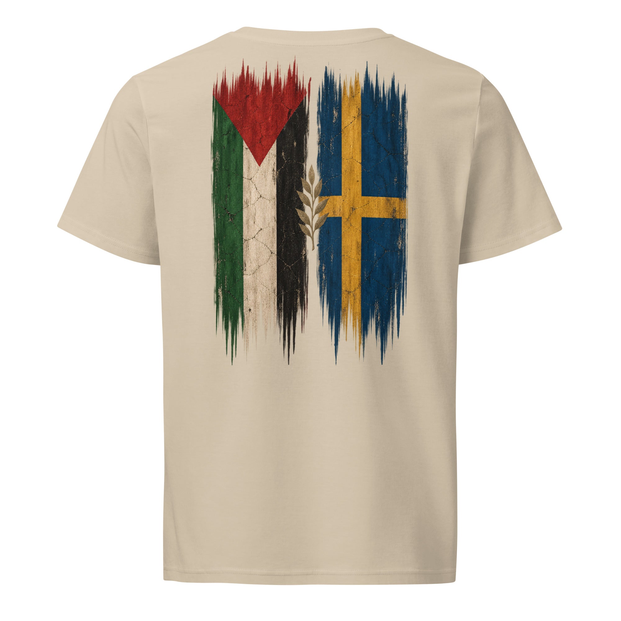Sverige × Palestina T-shirt — solidaritetsdesign med den svenska och den palestinska flaggan