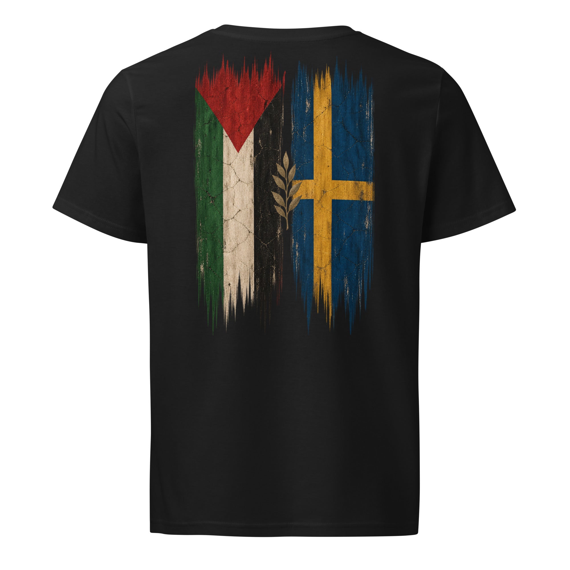 Sverige × Palestina T-shirt — solidaritetsdesign med den svenska och den palestinska flaggan