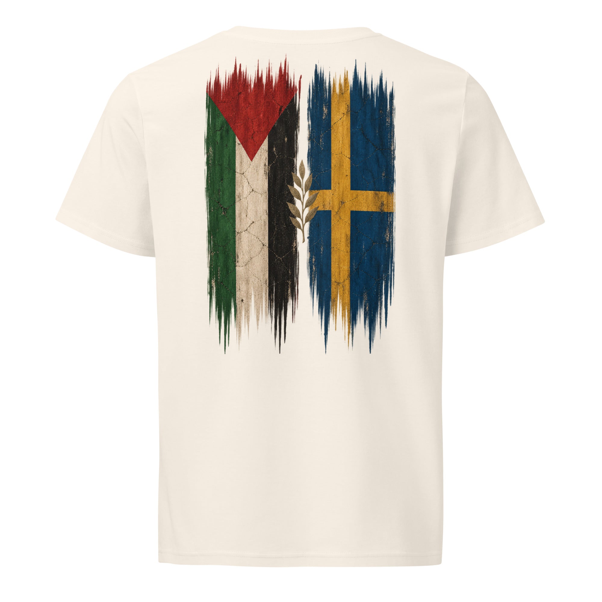 Sverige × Palestina T-shirt — solidaritetsdesign med den svenska och den palestinska flaggan